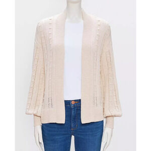 LOFT Bobble Cardigan Beige Open Front Long Balloon Sleeves Open Knit Size S